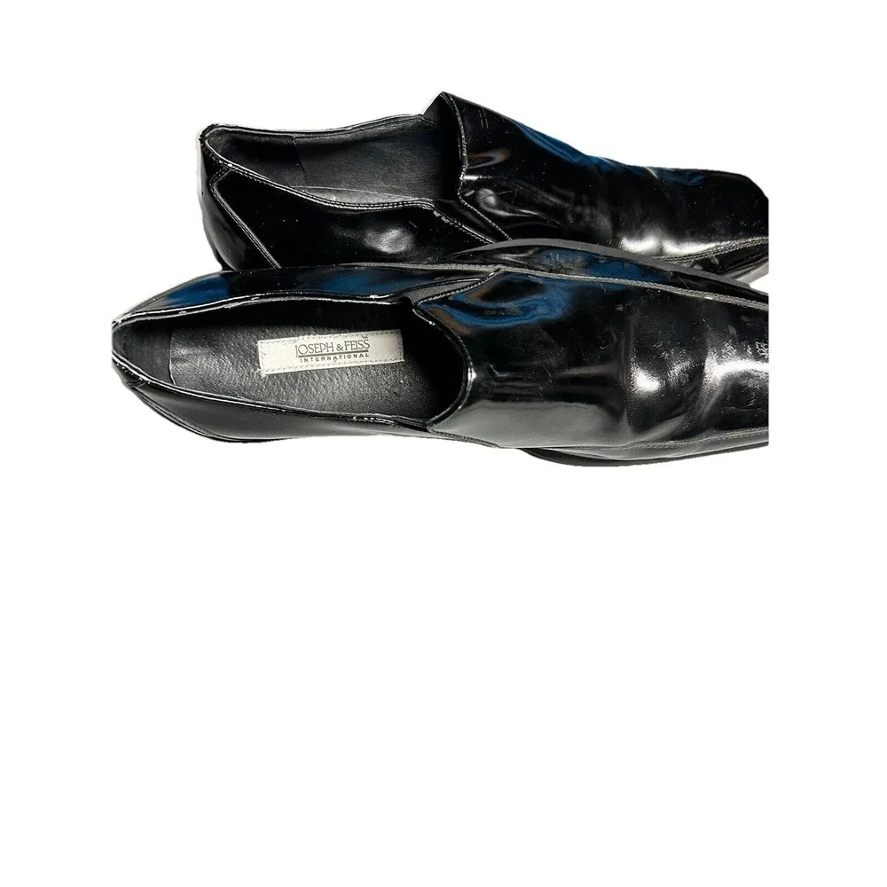Joseph & Feiss International Mens Black Patent Leather Square Toe Loafers Formal